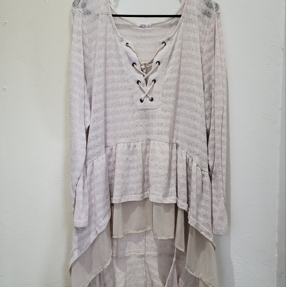Cream, Maurices high-low shirt with tie decoration on the front